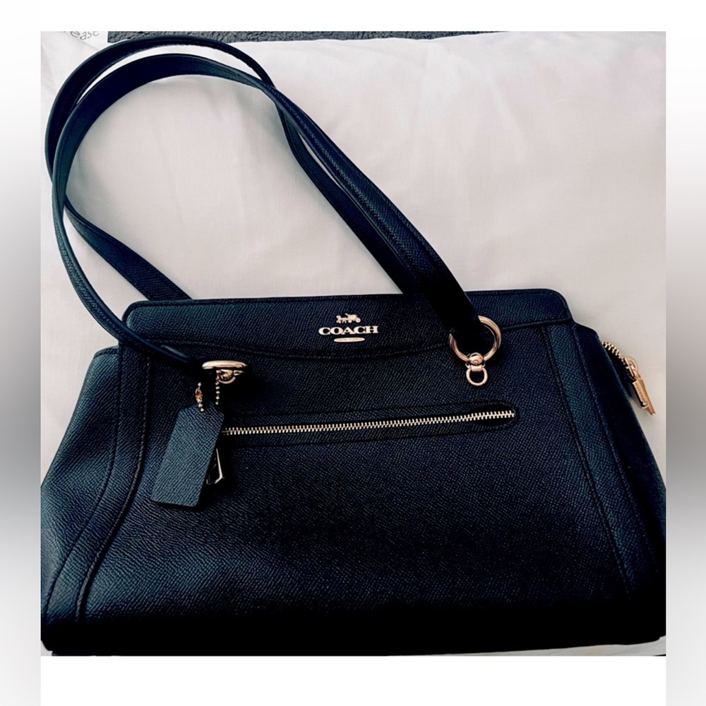 New Coach Black Leather Kailey Carryall purse bag Satchel $498 - Picture 2 of 7